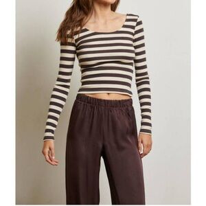 NWOT PERFECTWHITETEE anya luxe rib long sleeve top in mocha stripe XS/S
